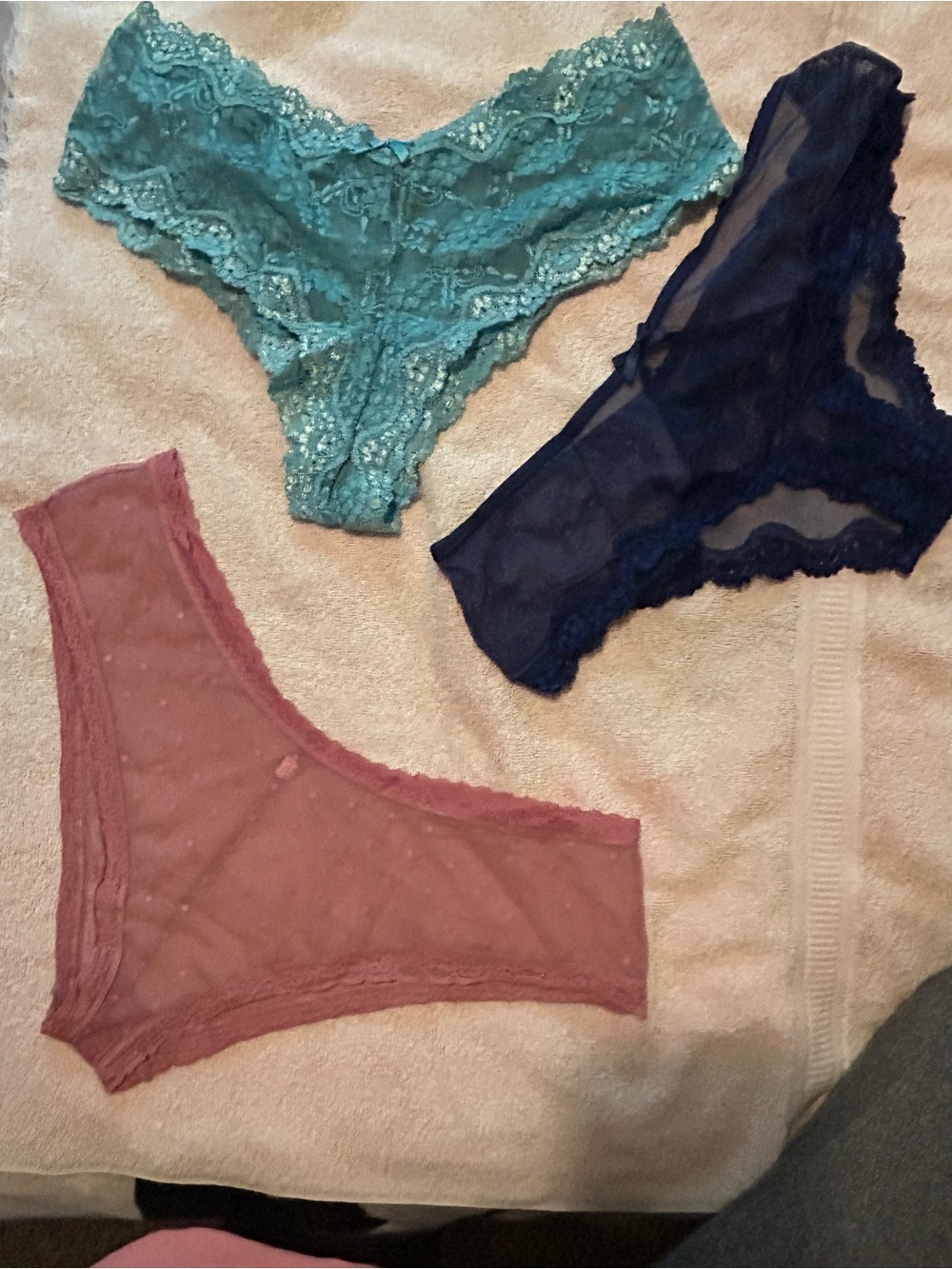 PINK Victoria's Secret Lace & Sheer Bikini Trio - Teal, Navy, Mauve